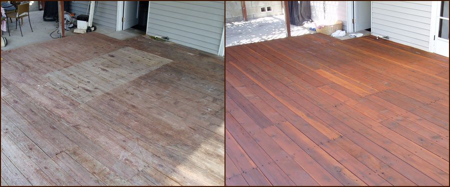 before and after deck pressure washing and stain removal