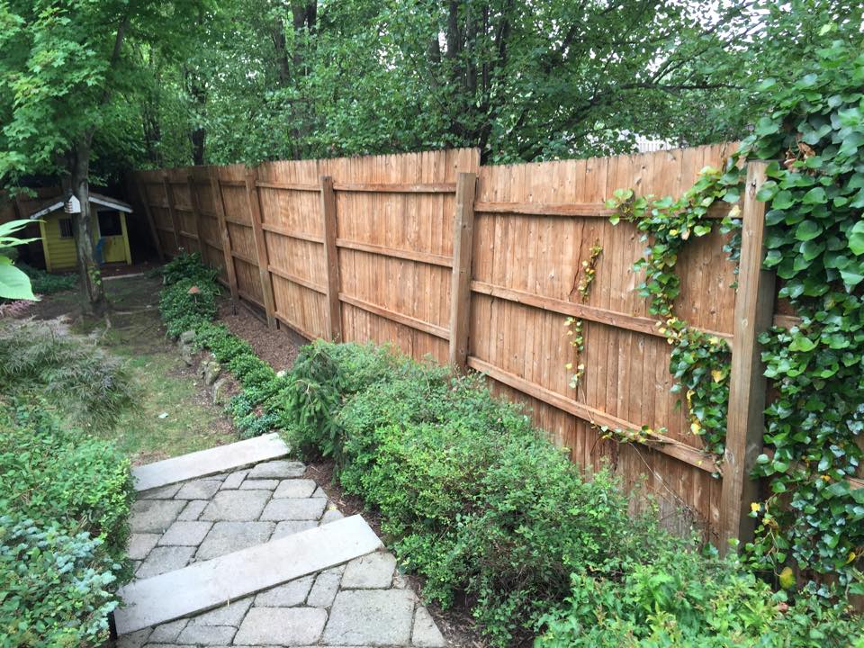 power wash and stain wood fence after